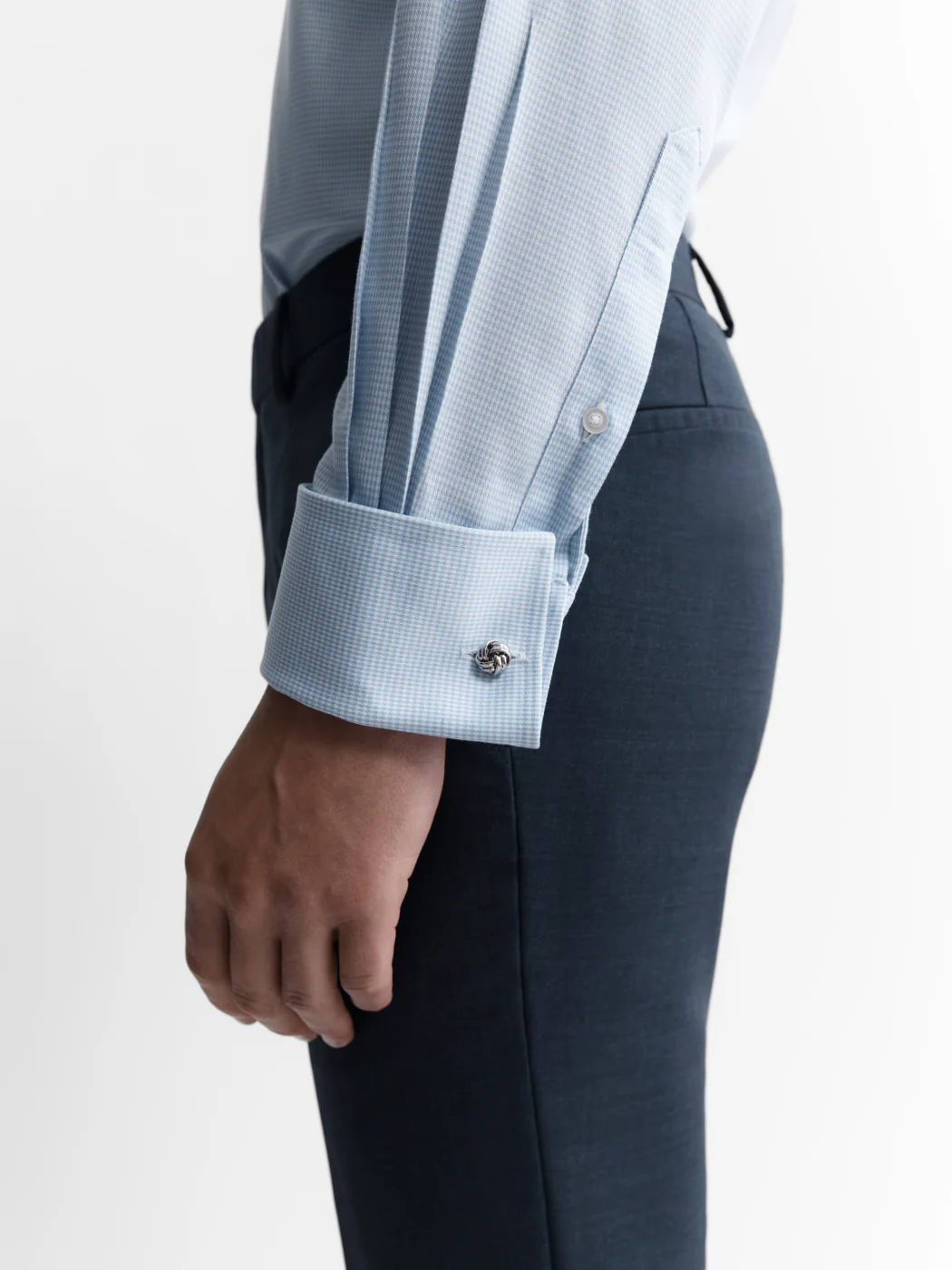 Non-Iron Light Blue Dogtooth Regular Fit Dual Cuff Cassic Collar Shirt - Image 4