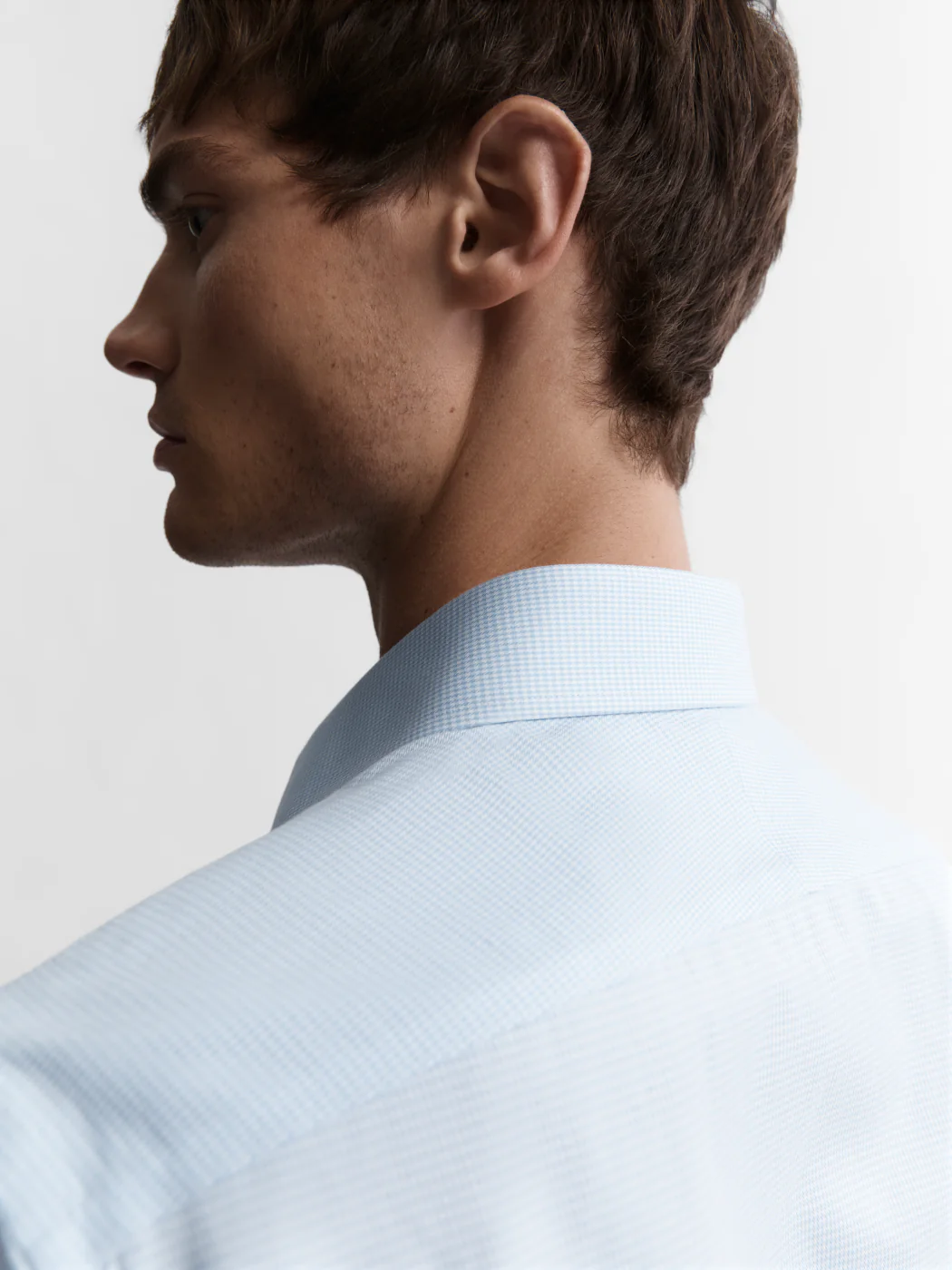 Non-Iron Light Blue Dogtooth Regular Fit Dual Cuff Cassic Collar Shirt - Image 5